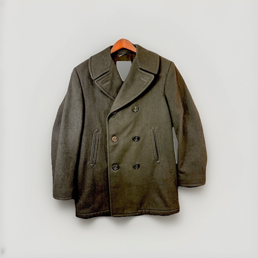 Military Dark Academia Double Breasted Heavyweight Mens Black Wool Pea Coat 40L - Picture 2 of 7